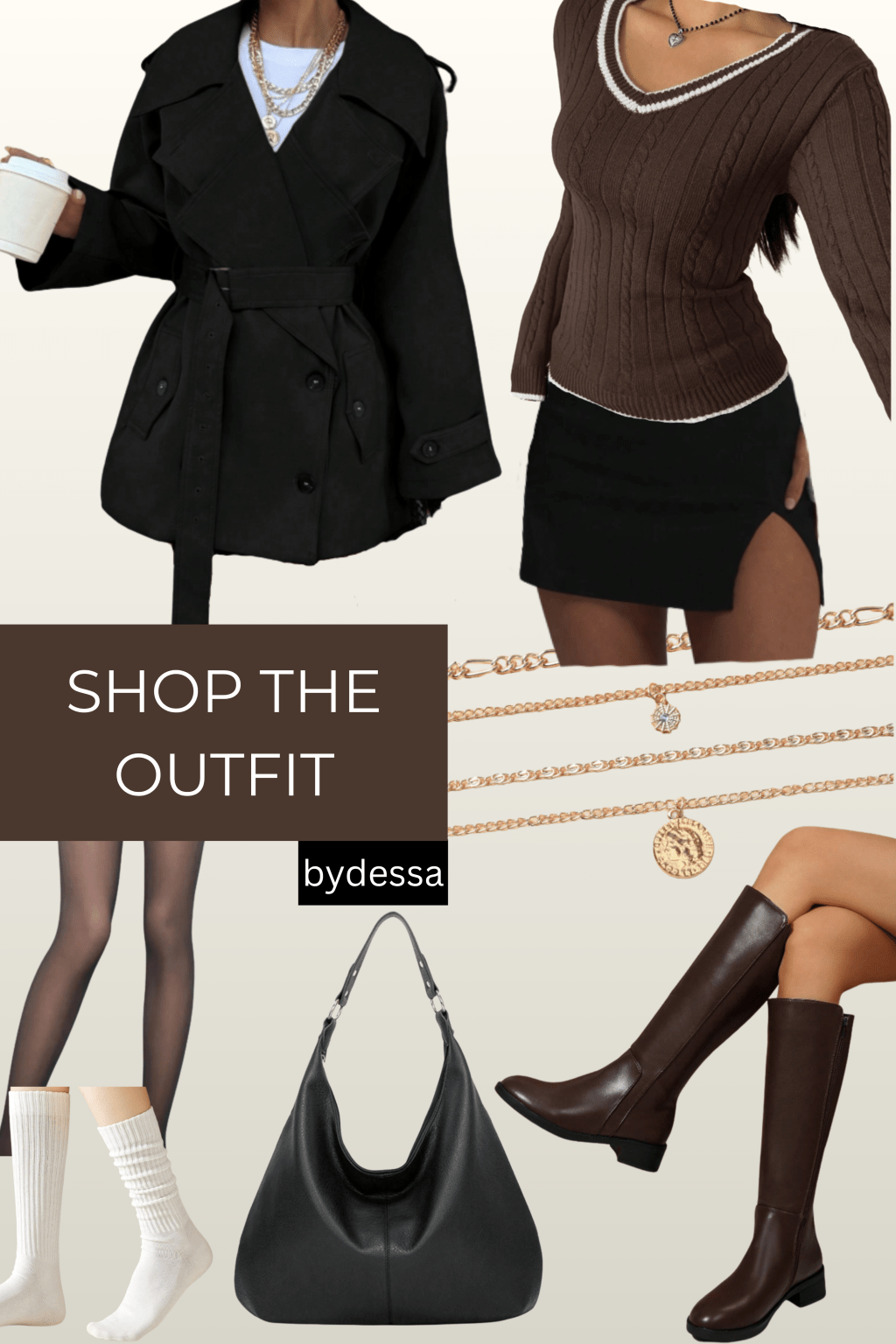 Cozy Winter Outfit Inspo | Brown Sweater, Mini Skirt, Knee Boots & Trench Coat –&nbsp;bydessa!